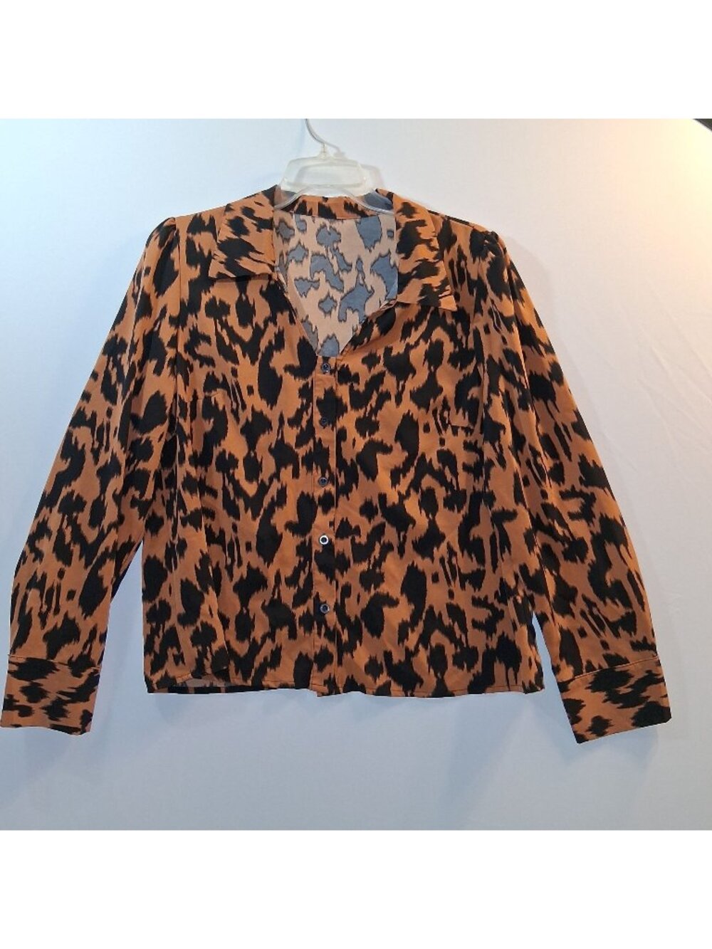Leopard Print Button-Up Long Sleeve Blouse By Shein Size XL